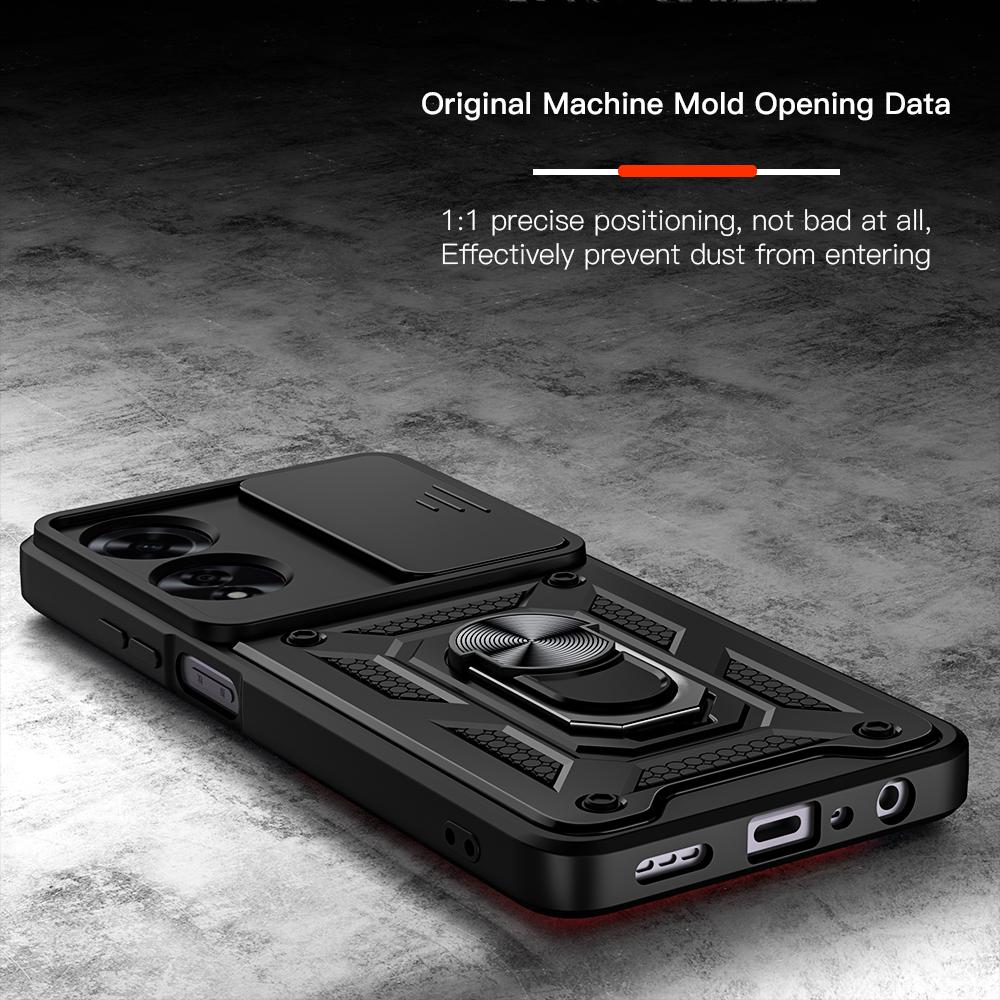 Armor Keysion Shockproof For Case Oppo A60 Slide Push Pull Camera Lens Protection Ring Stand Phone Back Cover For Oppo A60 4g