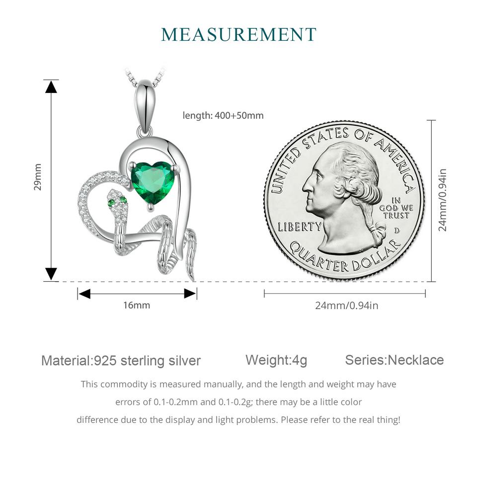 BAMOER, стерлинговое серебро 925 пробы, нежный зеленый циркон, кулон в форме сердца, ожерелье, змея, переплетающаяся, любовь, шейная цепочка для женщин, изящные ювелирные изделия