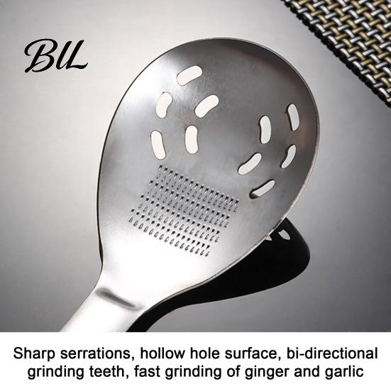 Space Saving Kitchen Accessories Stainless Steel Grinding Spoon, Garlic Ginger Mashing And Egg Separating Multifunctional Tool, Non Slip Handle
