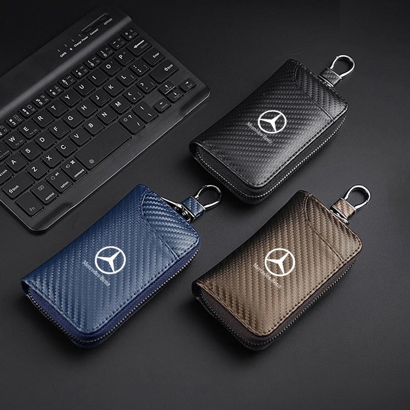 DDE2 Carbon Fiber Multifunction Car Keychain Key Bag Anti-loss Wallet For Mercedes Benz AMGW204 W205 W212 W213 W221 W177 W246 GLA GLC