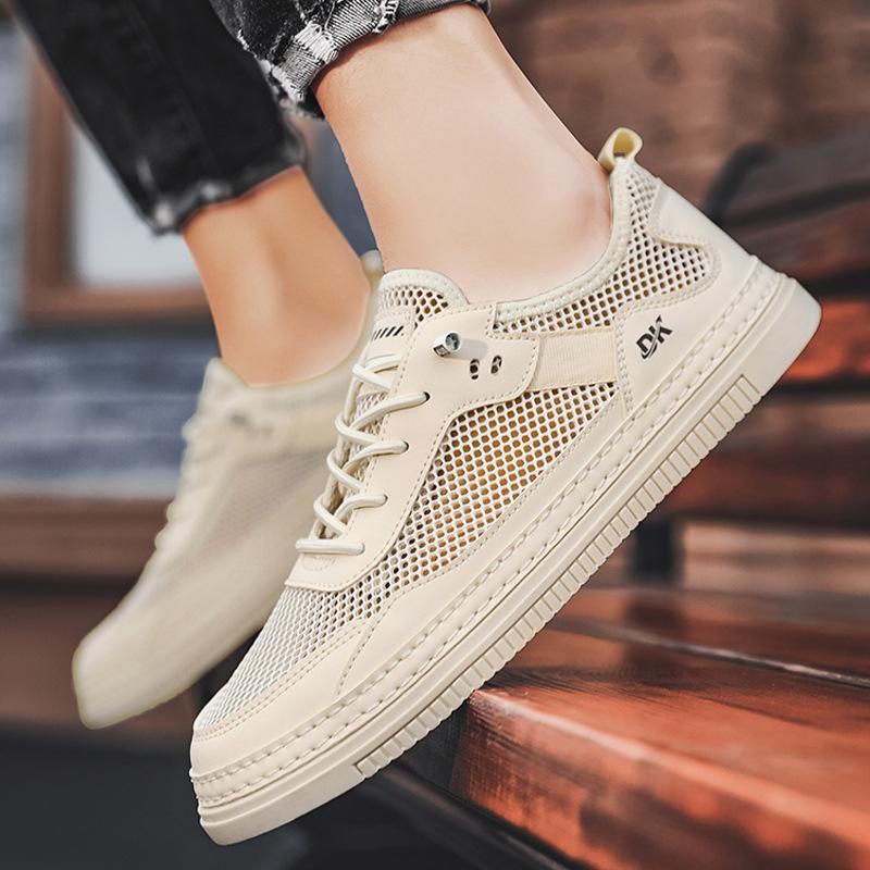 Модные летние мужские дышащие сетчатые туфли на плоской подошве, модные кроссовки для бега на мягкой подошве, мужские повседневные удобные открытые спортивные туфли