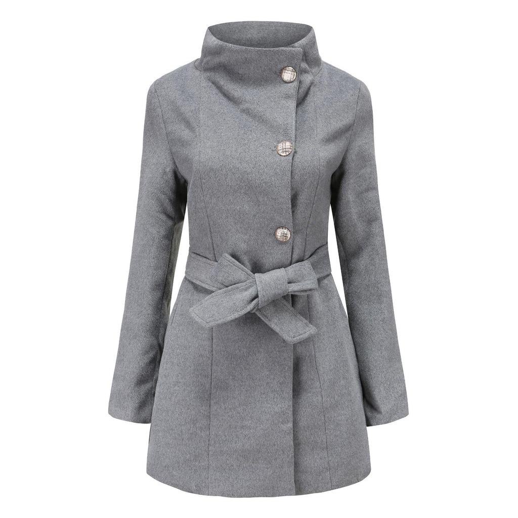 2021 European & American Autumn/Winter Women's Slim Long Sleeve Wool Coat