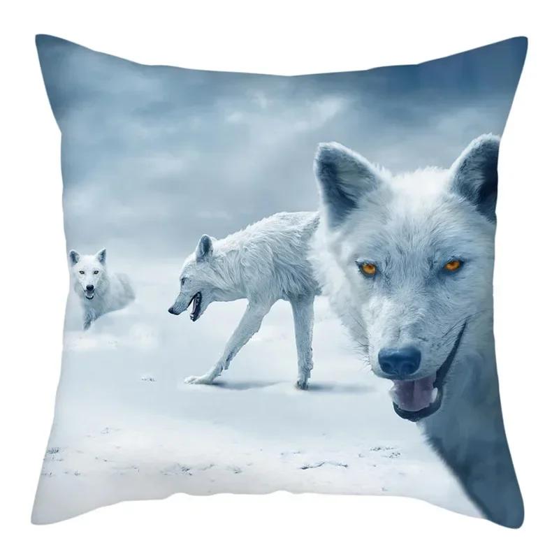 Wild Wolf Photo Double-Sided Printed Pillow Cover Short Plush Suitable Living Rooms Bedrooms Sofas Throw Cushion Cover