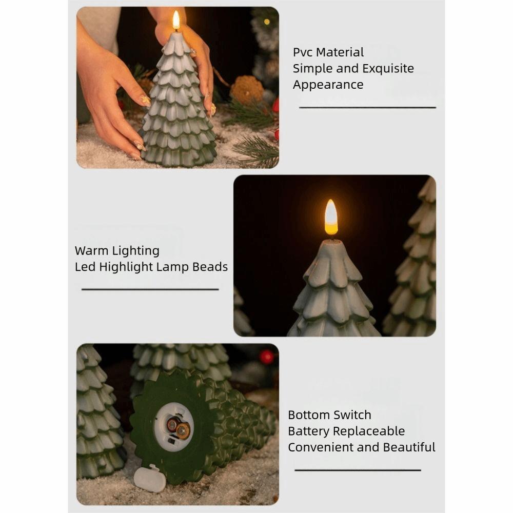Green Christmas Tree Night Light Flameless Pillar Candles  Christmas Decoration
