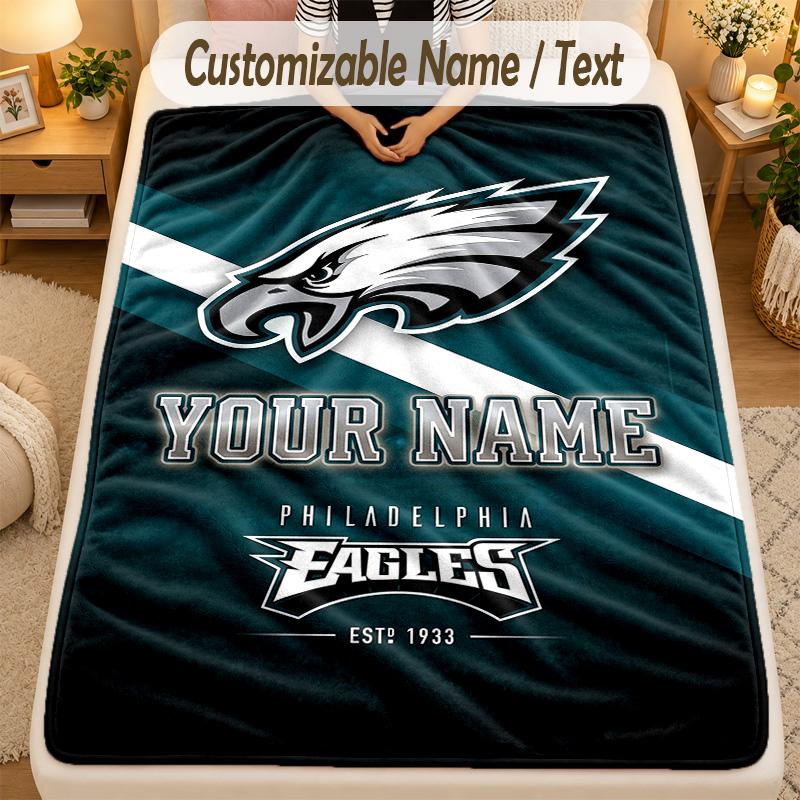 Flannel BlanketPhiladelphia Eagles Custom Name Text Personalized Soft Warm Throw Blanket Home Decor Gift