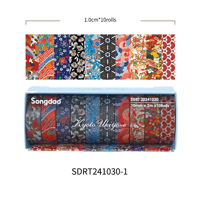 10 Rolls Kyoto Ukiyo-e Washi Tape Set Japanese Traditional Art Retro Wave Floral Pattern Masking Tape for Diary Album