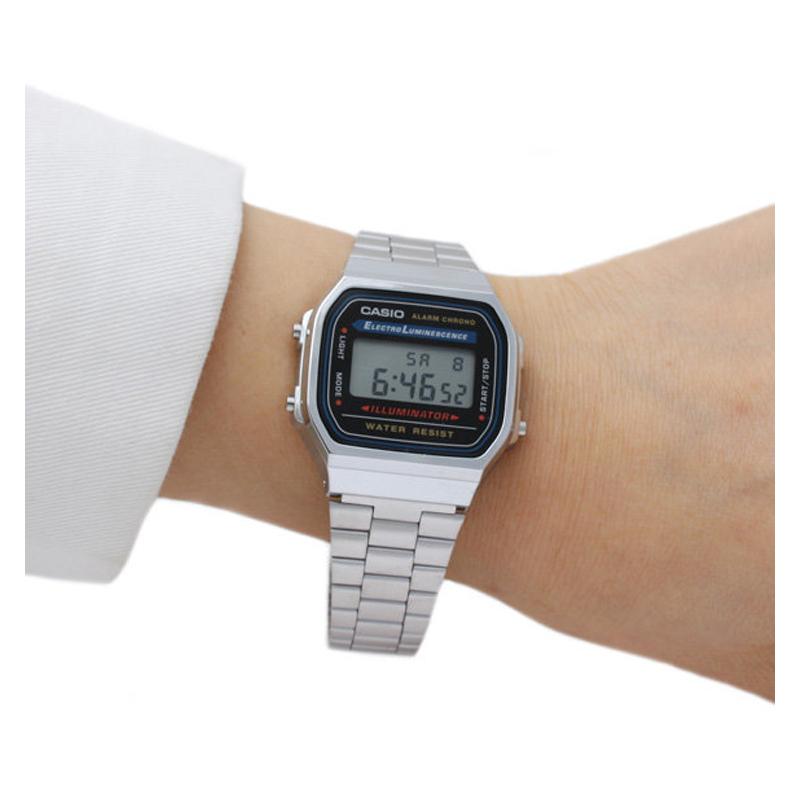 Casio Серия VINTAGE-A168 Ретро Маленький Серебристый Самородок Водонепроницаемый Кварцевый Механизм Стальной Ремешок Японские и Корейские Часы Мужские Часы A168WA-1W
