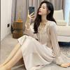 Women's Long Ice Silk Nightgown with Lace Trim - Spring/Autumn
