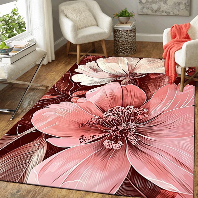 1Pc Floral Romance Pink White Rug Office Carpet Indoor Outdoor Doormat Nonslip Soft Comfortable Living Christmas Halloween Xmas Gift D9247