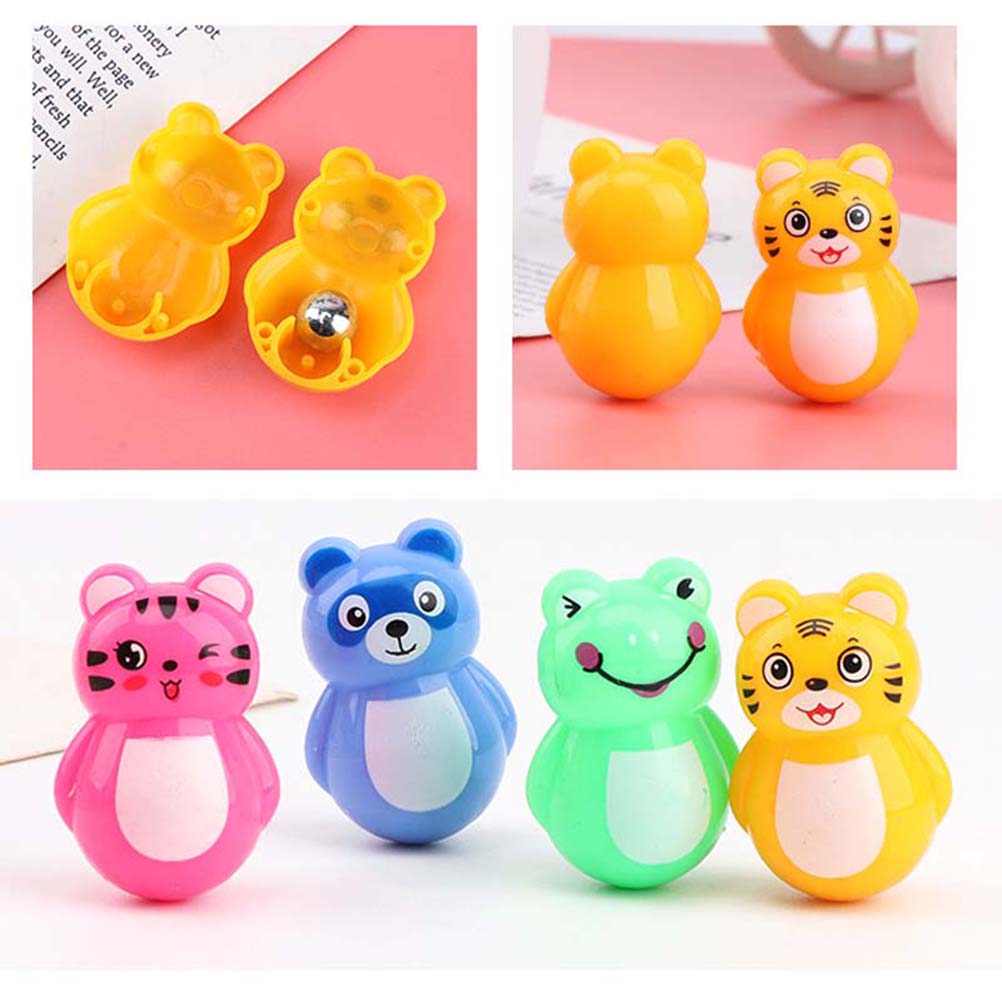 4 Pcs Tumbler Adorable Roly Poly Plastic Cartoon Animal Tumbler Rattles Tumbler Toys