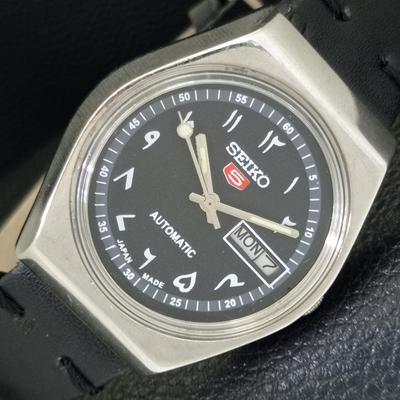 АВТОМАТИЧЕСКИЕ 6309A ВИНТАЖНЫЕ SEIKO 5 ЯПОНИЯ МУЖСКИЕ ЧАСЫ С АРАБСКИМ ЧЕРНЫМ ЦИФЕРБЛАТОМ a701437-5