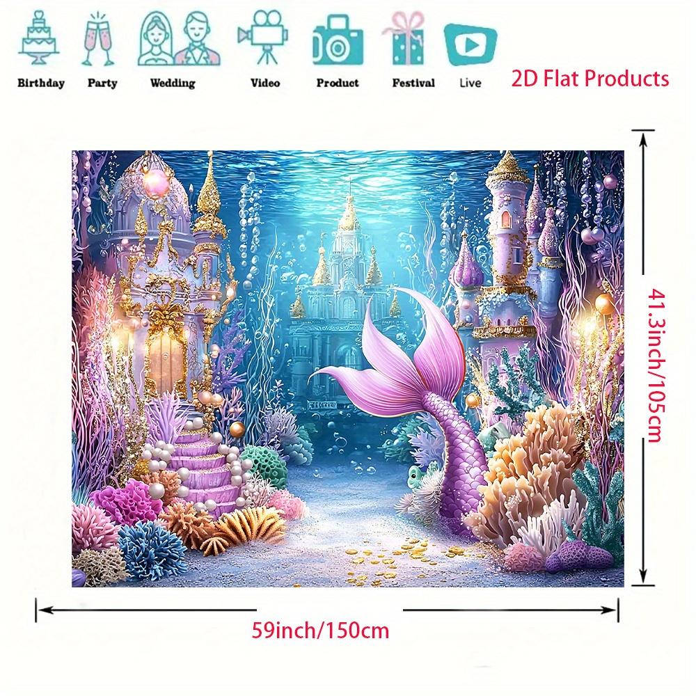 2D flat style 1-piece Mermaid Dream Kingdom tapestry - an ocean-themed background wall decoration created with printing