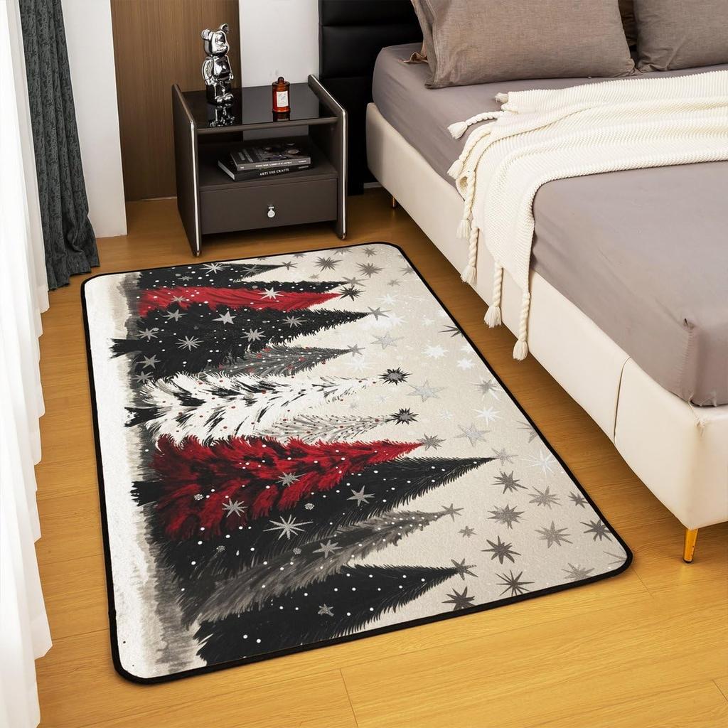 Christmas Tree Area Rug for Kids Merry Xmas Living Room Rugs Rustic Farmhouse Decorative Carpet Girls Boys Teens Adult Bedroom