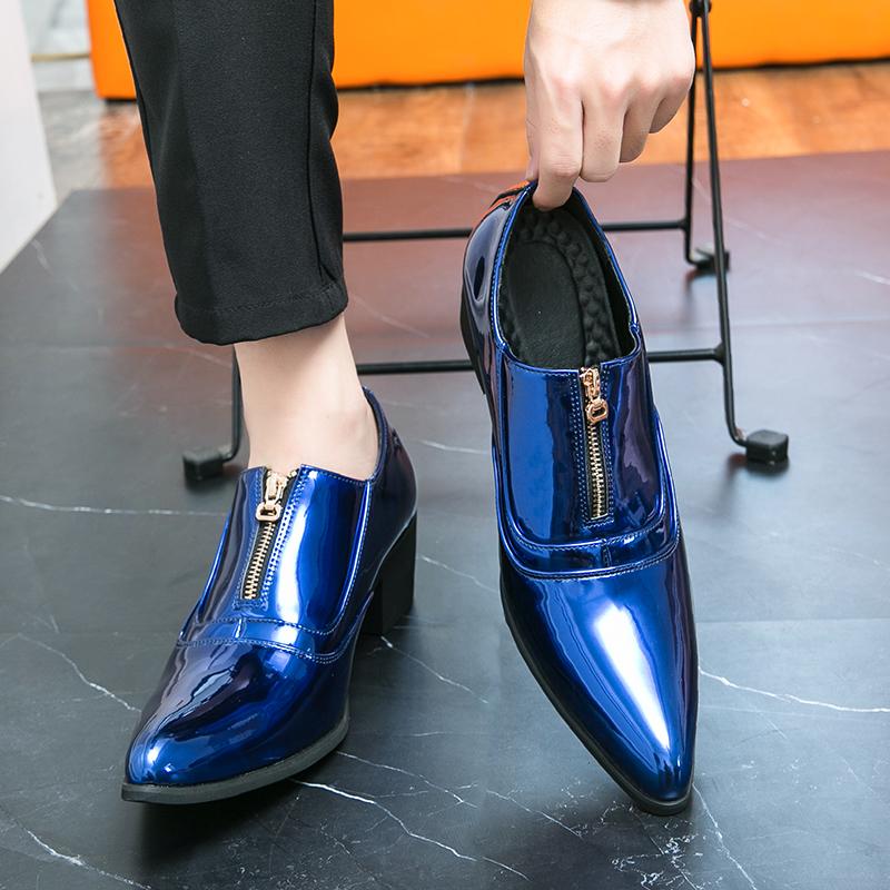 Men High Heels Gold Leather Derby Wedding Dress Dance Elevator Shoes Height Increase Tuxedo Prom Party Nightclub Shoes Plus Size