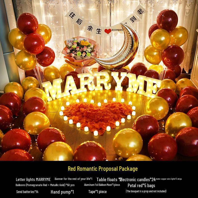 Romantic Surprise Proposal Scene: Creative Letter Lights & Indoor Decoration for Qixi Valentine's Day