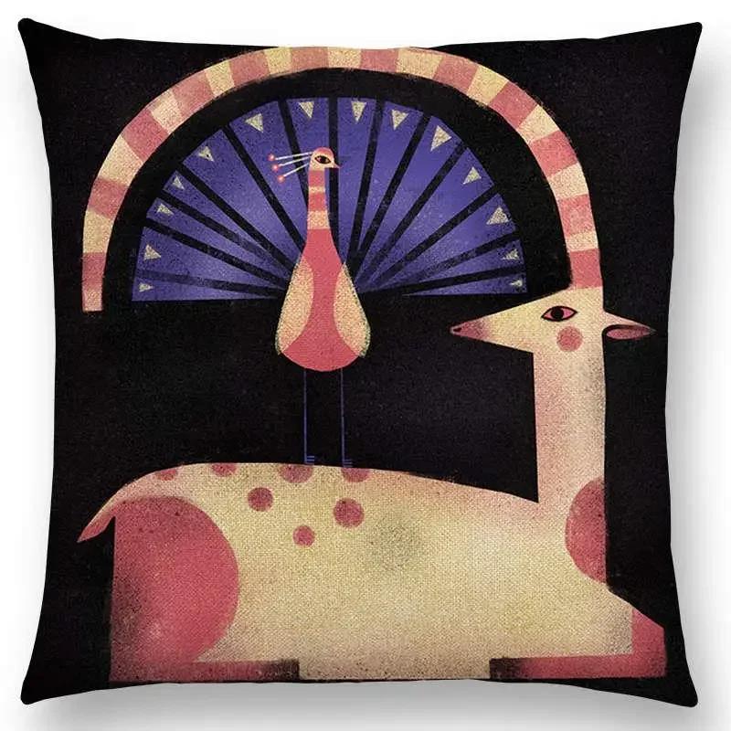 Абстрактная Фэнтези Животные Живопись Наволочка для Подушки-Пледа на Диван Такса Сова Кошка Собака Белка Кролик Лиса Слон