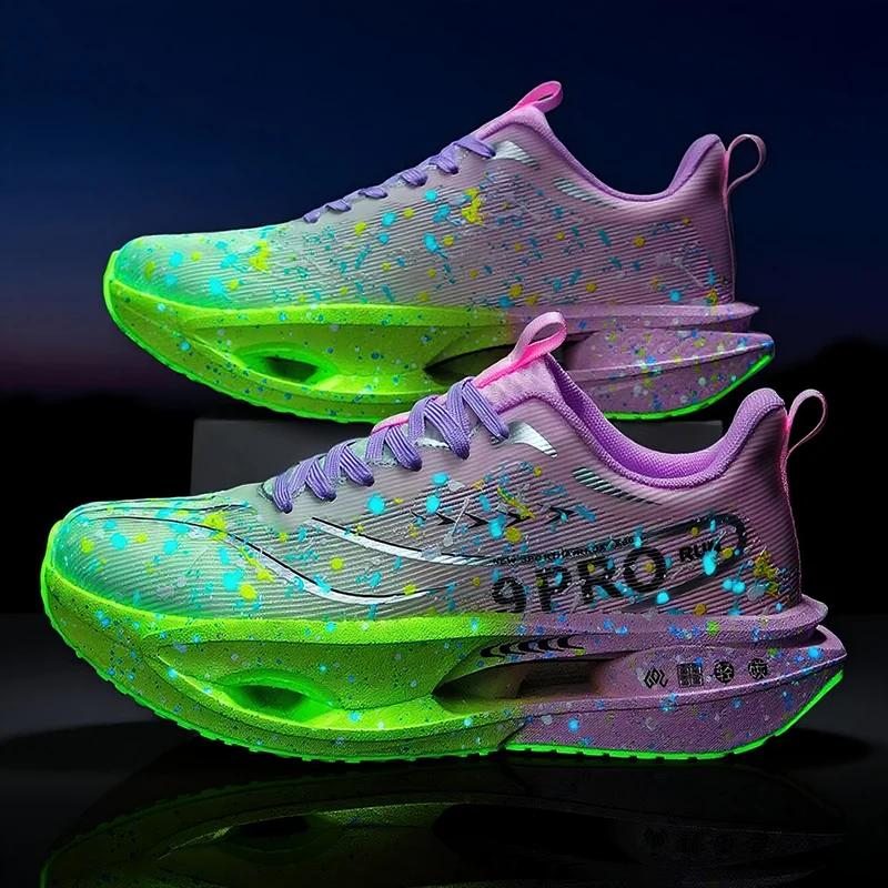 2025 Professional Carbon Plate Marathon Men's Running Shoes Breathable Lightweight Comfortable Non Slip Night Light Sports Shoes