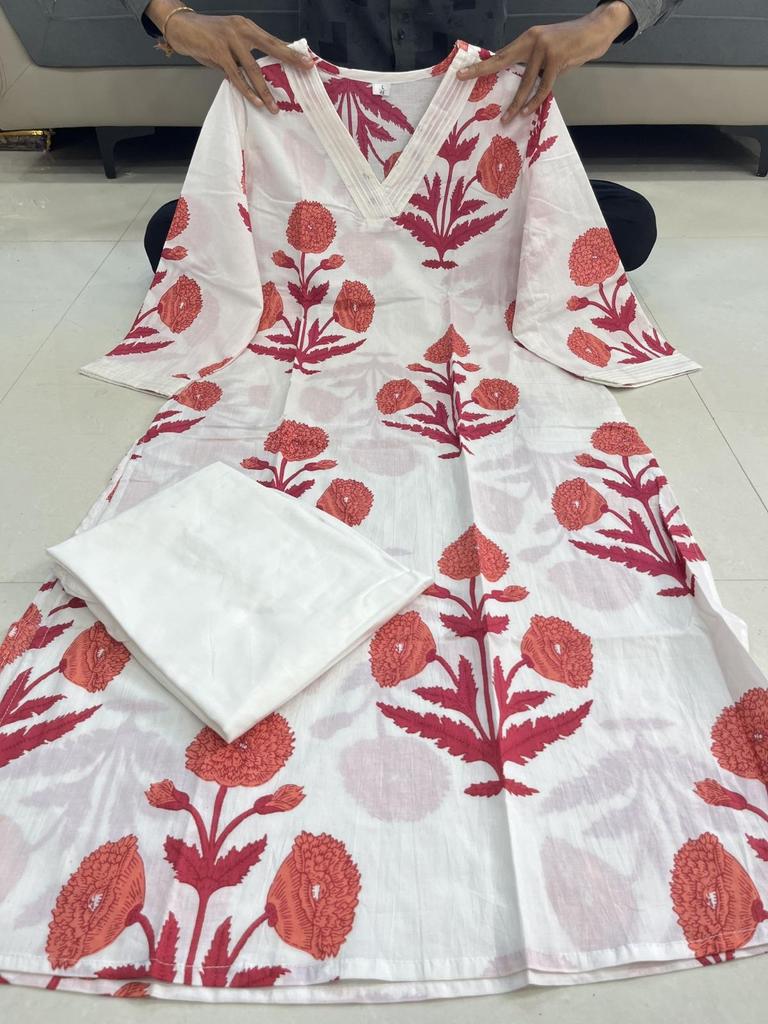 Indian Designer Cotton Cord Set Women Bollywood Party Wear Top Tunic Kurta Pant Set Dress