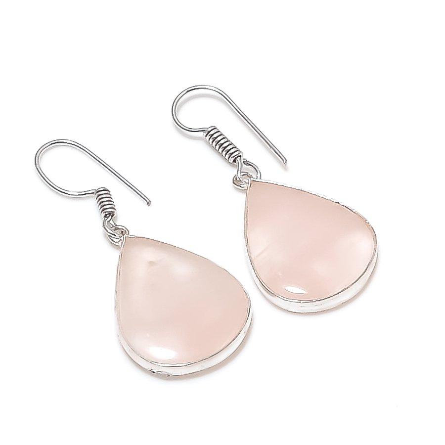 Rose Quartz Handmade 925 Sterling Silver Jewelry Earring 1.54" I6v62