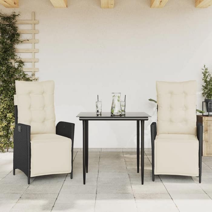 VidaXL Ensemble à Manger de Jardin avec Coussins 3 pcs, Table et Chaises avec Dossier Réglable, Meubles d'Extérieur, 3213378