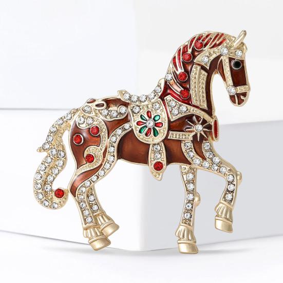 Alloy Multicolor Horse Brooch Rhinestone Inlaid Standing Horse Brooch Lapel Pin Zodiac Year Animal Brooch for Men Women Clothing Accessories
