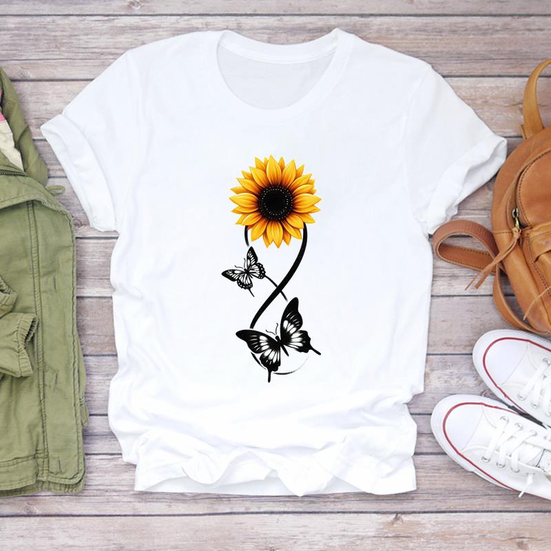 (Asian Size) Women Tee Flower Trend Cute Top Clothing Casual  Short Sleeve T Shirt Fashion Print Lady Female Graphic T-shirts