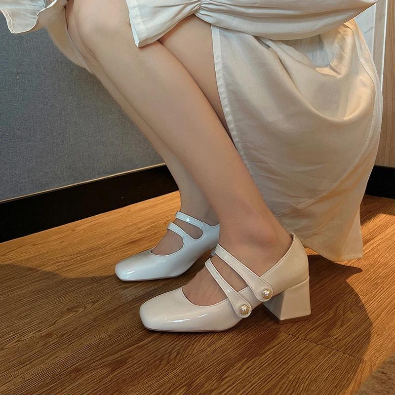Новые туфли Мэри Джейн женские ретро элегантные квадратные носки толстые высокие каблуки модные уличные женские туфли зрелые милые туфли для свиданий женские туфли-лодочки