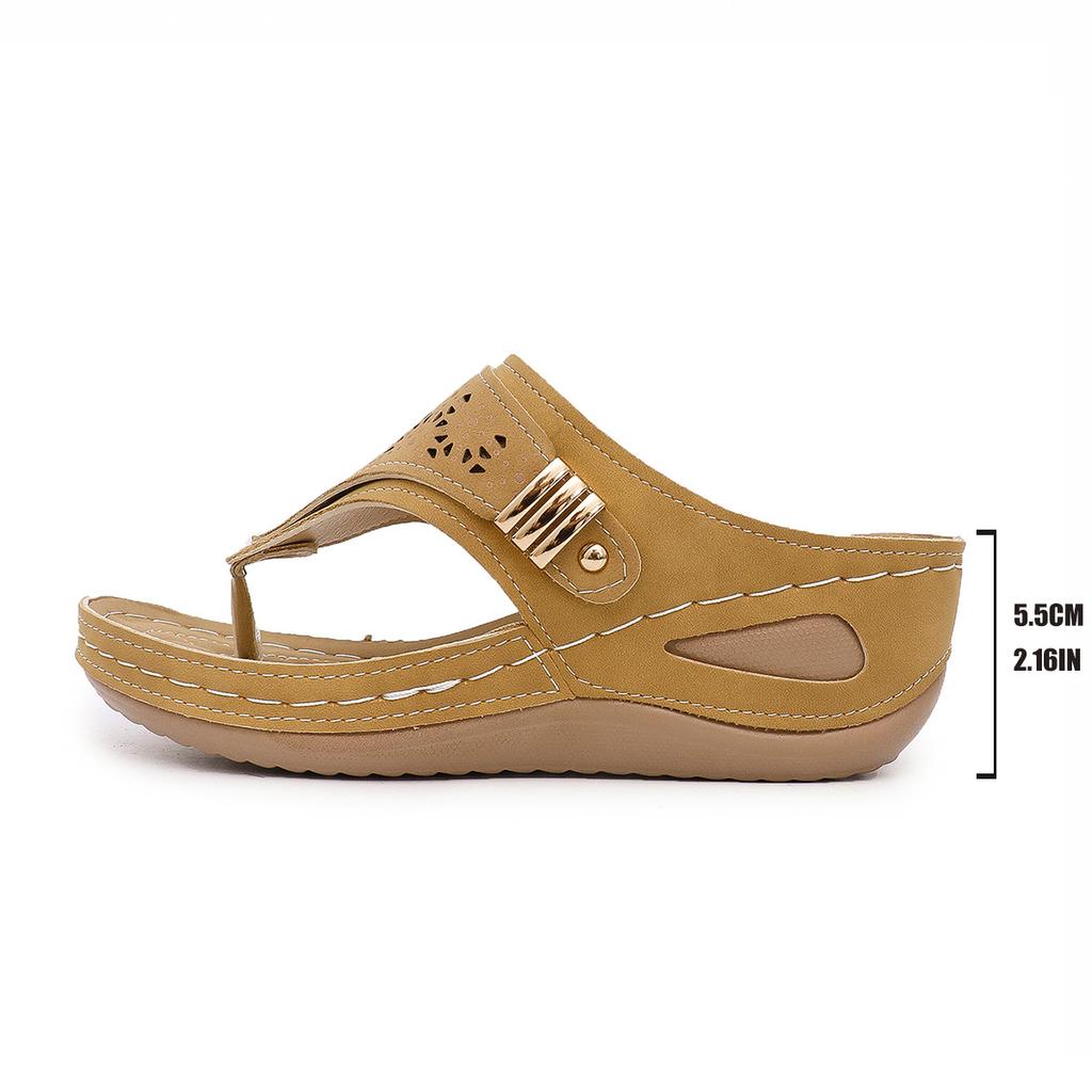 European and American large-size solid color 2025 summer new round head thick bottom fashion hollow outer wear flip-flop sandals women