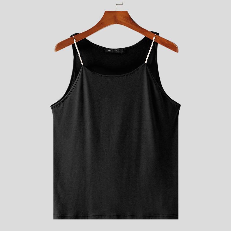 INCERUN Летние мужские топы без рукавов на бретелях, жилет для вечеринок и клубов