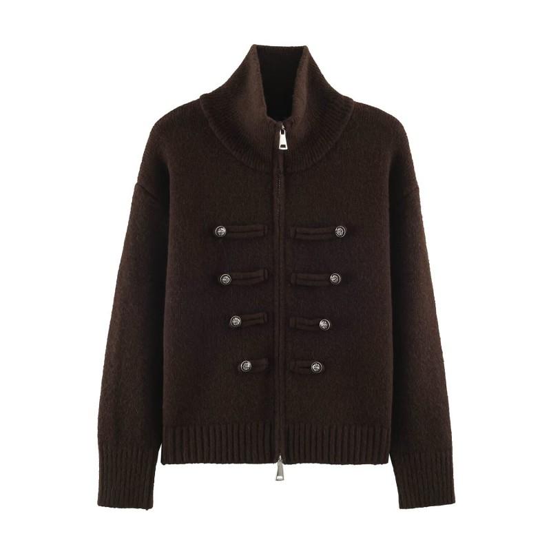 Womens Vintage Napoleon Style Knit Double-Breasted Cardigan Fashion