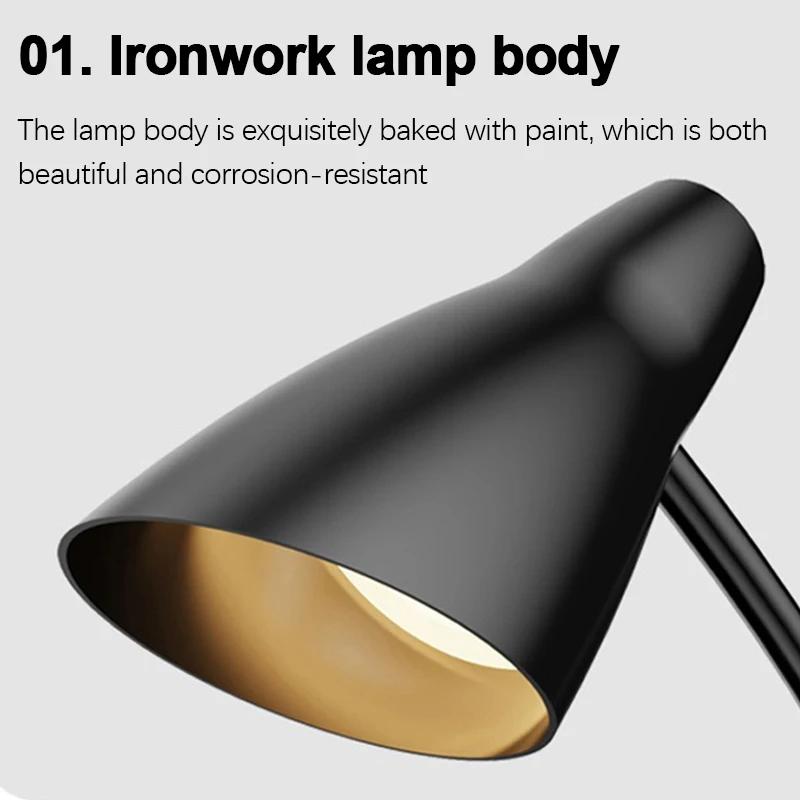 LED Desk Light Bedroom Dormitory Desktop Reading Lamps Plug-In Knob Switch Five Level Dimming Clip Type Iron Bedside Desk Lamp