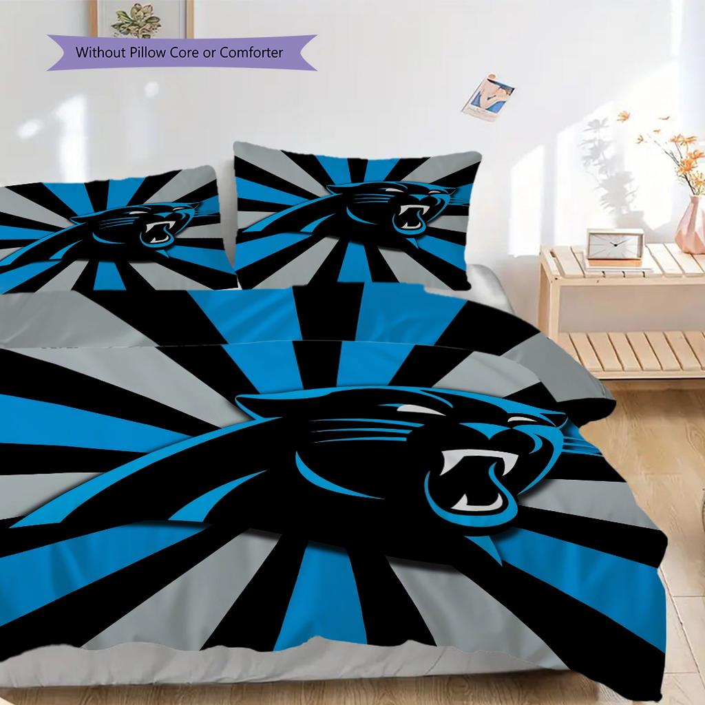Carolina Panthers Pattern Bedding Quilt Set Quilt Cover Pillowcase Home Decoration Birthday Gift (1 * duvet cover + 2 * pillowcase, without core)