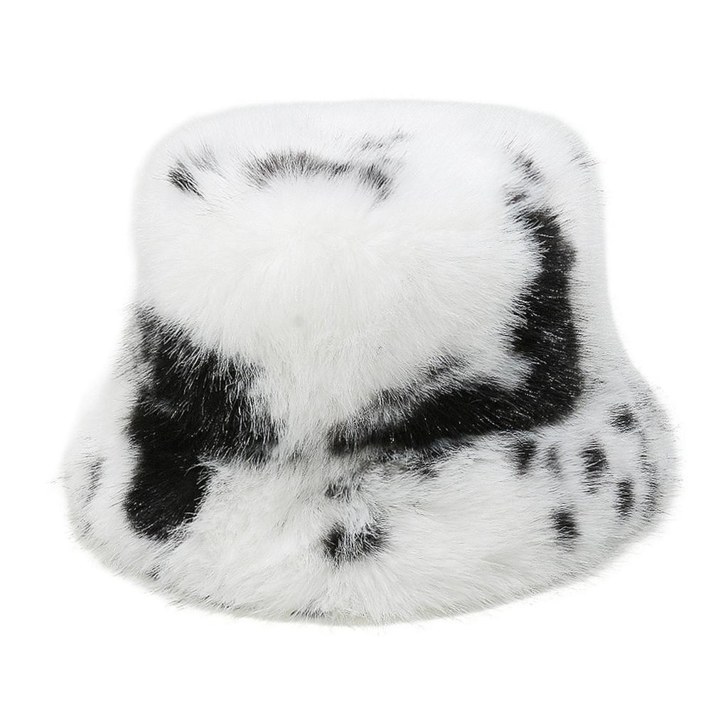 Ladies' Warm Cold Hat Women's Grass Plush Cow Pattern Fisherman's Hat Women