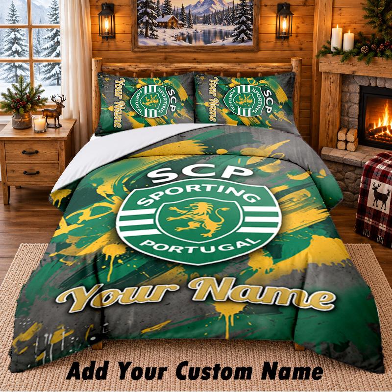 Sporting CP Pattern Bedding 3Pcs Set Custom Name, Bed Sheet And Pillowcases For Home Bedroom