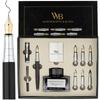 Calligraphy Pen Gift Set with Ink 6 Ink Ink Refill and 6 Replacement Premium Smooth Writing Black Calligraphy Pen Bottle, Cartridges, Converter, Nibs.