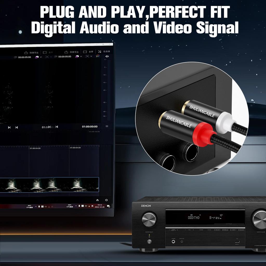 SHULIANCABLE к RCA 2 x TS к двойному RCA Стерео Аудио Соединение Совместимо с AV Домашним Аудио и Усилителями 1/4" Кабель, 6.35мм Кабель, Ресиверами,