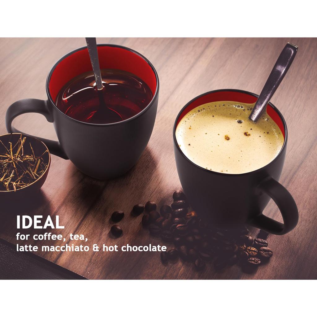 MIAMIO - Набор из 6 кофейных кружек/чашек из каменной керамики по 350 мл, черный снаружи, цветной внутри