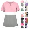 Женская мода, рабочая одежда с v-образным вырезом, короткими рукавами и карманами, топы с принтом, летние топы для женщин