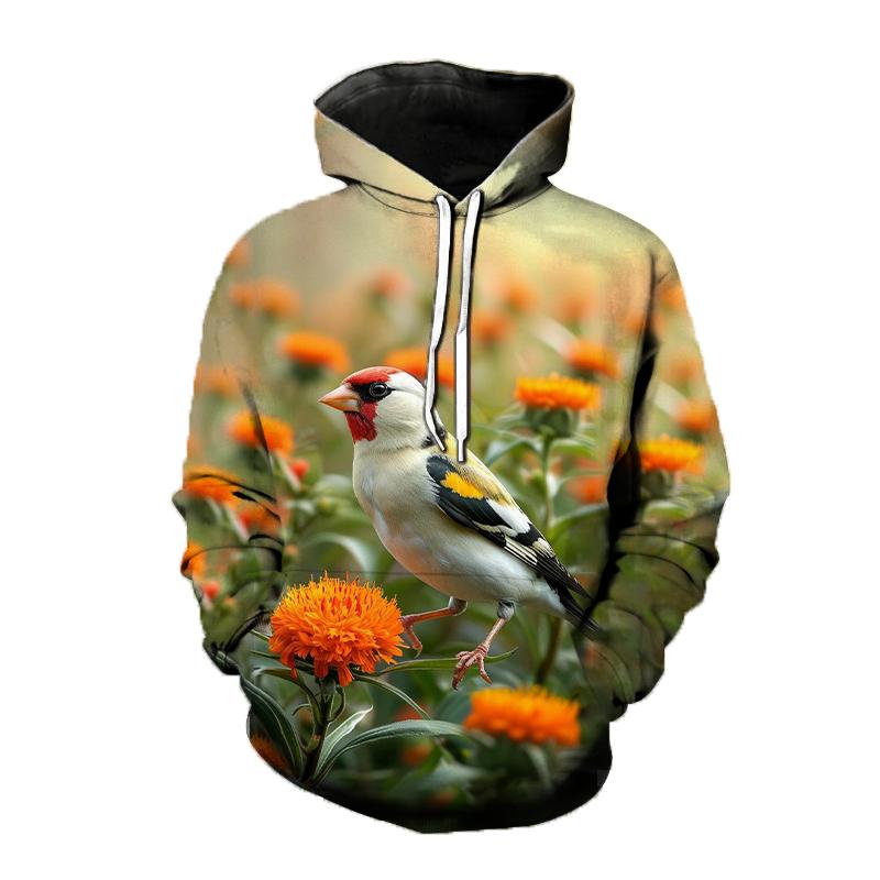 Худи с рисунком птиц Золотой щегол 3D-принт Мужская Женская Мода С длинным рукавом Толстовки с капюшоном Оверсайз Y2k Пуловер Мужская Топ Одежда