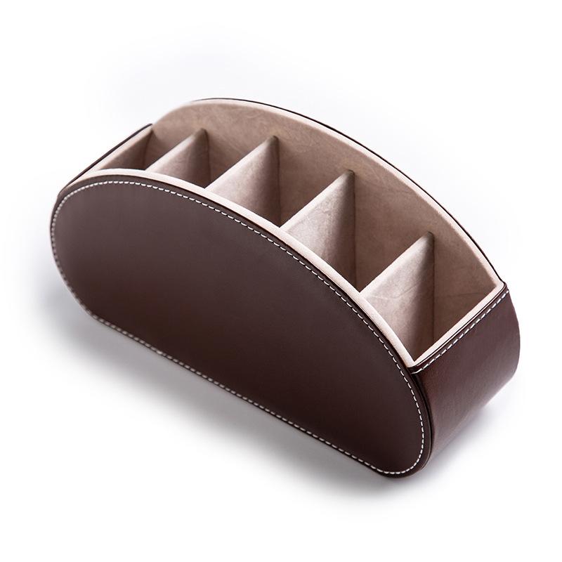 Hot Sale New In 5 Grid Pu Leather Organizer Remote Control Phone And Tv Holder Desk Storage Box Cosmetics Brush