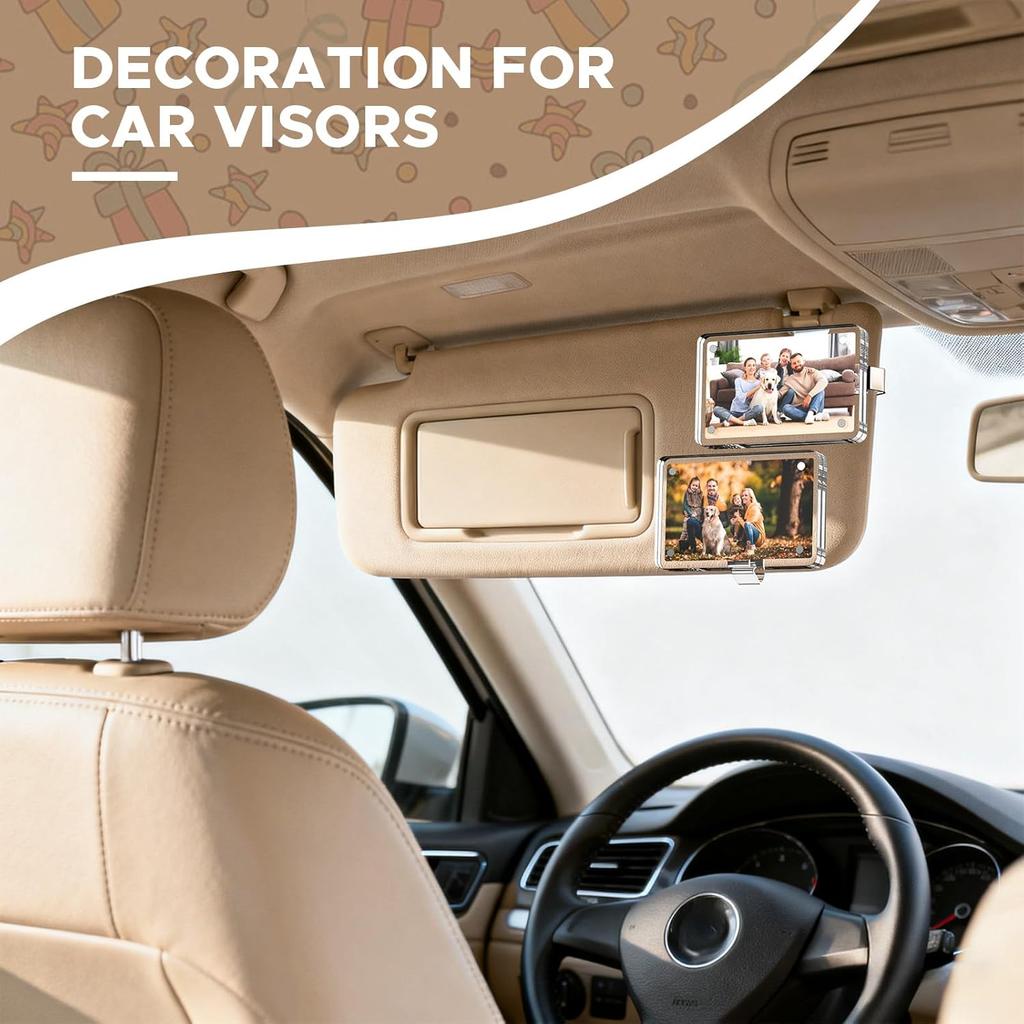 2Pcs Car Picture Holder, Acrylic Car Visor Photo Clip, Personalized Car Accessories Magnetic Car Sunshade Photo Frame For Adding Family Or Personal