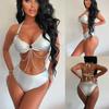 Women Sexy Chain Triangle Split Bikini Suit Set Summer Tie Side G-String Thong Swimsuit Backless Elastic Split Bikini