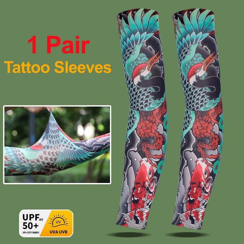 1 Pair Tattoo Arm Sleeves Men Driving Crane Motorcycle Cooling Ultra-Thin UV Protection Breathable Fishing Cycling Arm Sleeves