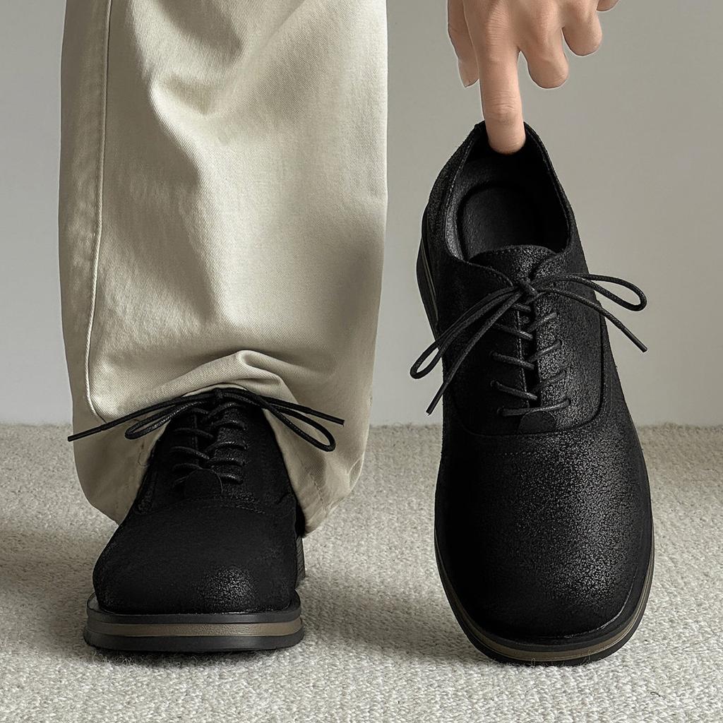 Plus Size Men's Square Toe Leather Shoes, 2026 Spring Autumn New Casual Business Commuter Derby Shoes