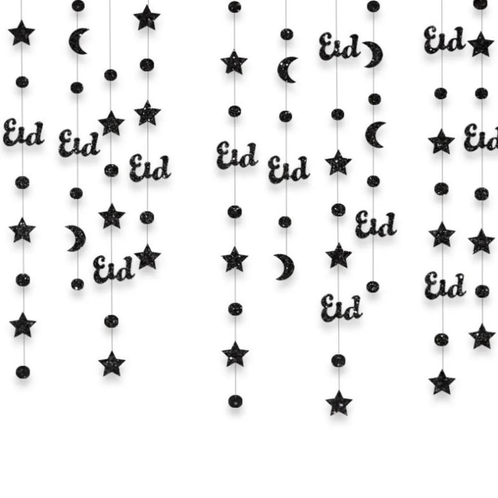 Gold Silver Eid Mubarak Banners Glitter Paper DIY Paper Star Moon Lantern Ceiling Hanging Pull Flag Hang Garland