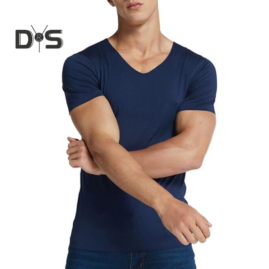 Мужские футболки Ice Silk, повседневная спортивная футболка с коротким рукавом, летняя дышащая влагоотводящая майка с V-образным вырезом