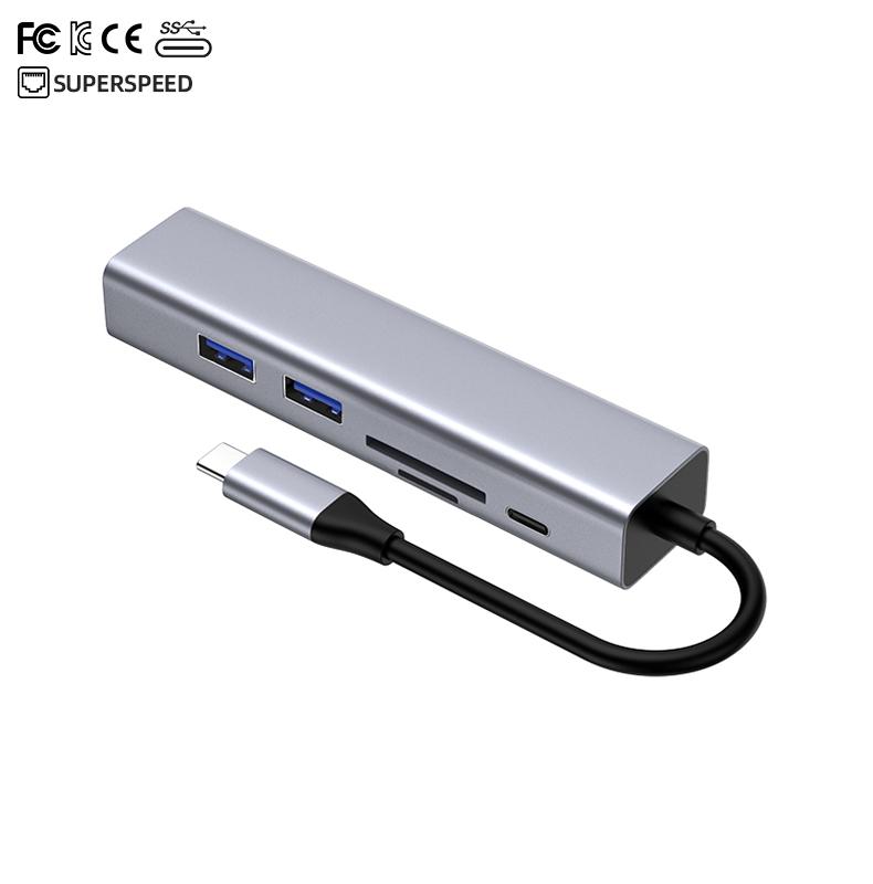 USB hdmi Hub 6 in 1 Usb 3.0 to RJ45 1000Mbps PD Fast Charge SD/TF Card Reader Splitter Usb C Hub Docking Station