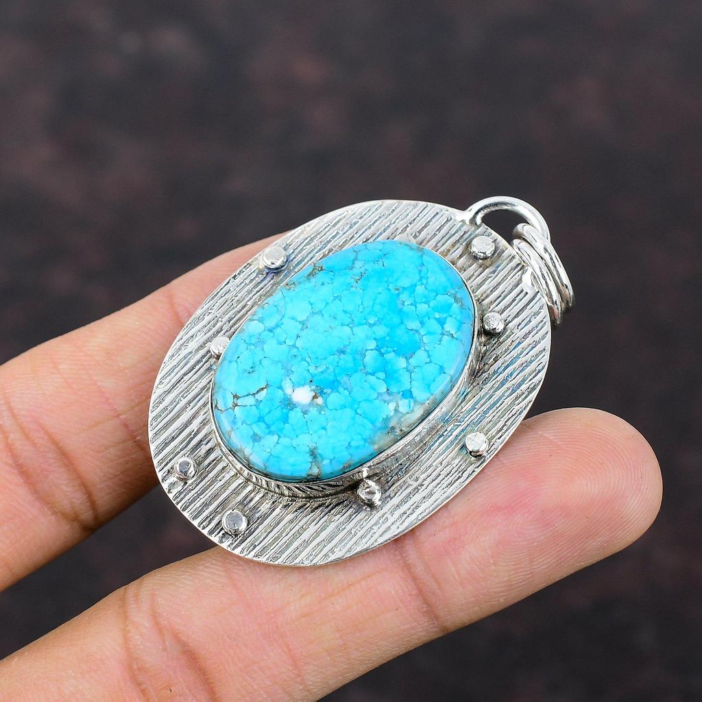 Тибетская бирюзовая подвеска Дизайнерские украшения ручной работы Подвеска из стерлингового серебра 925 пробы Очень красивая подвеска с драгоценным камнем Подарок для жены Заявление Подвеска