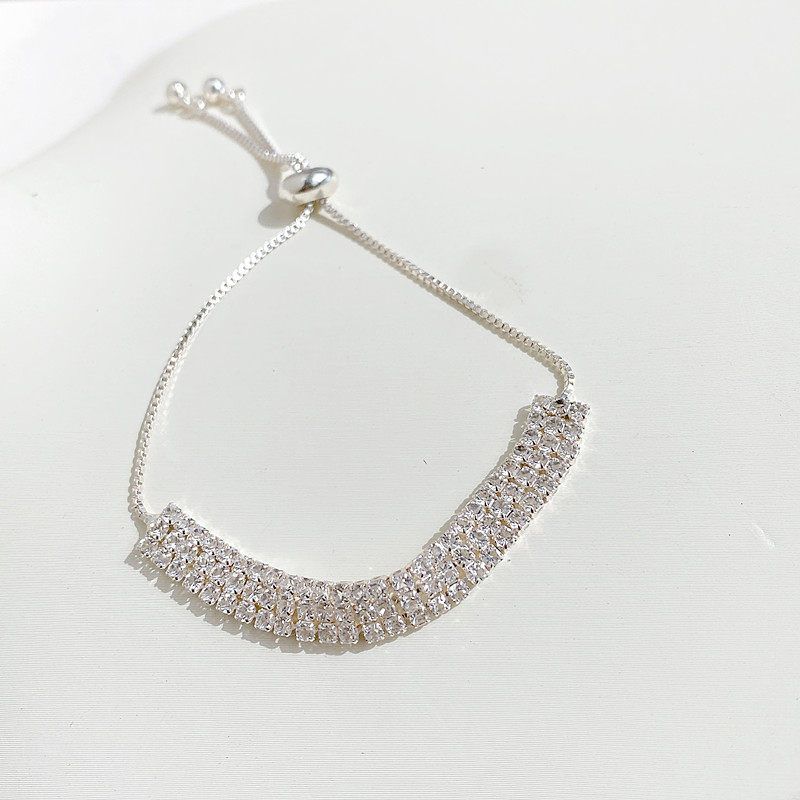 Zirconium Diamond Bracelet with High-Quality Texture, Niche Design, Light Luxury, Sparkling Diamonds, Adjustable Zipper, Pure Copper Bracelet