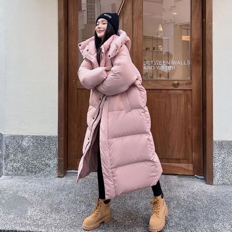 Winter Warm Pink Hooded Long Women Parkas Thick Cotton Padded Windproof Parcas Overcoat Casual Loose Snow Wear Oversize Bread Jacket Cotton Jacket